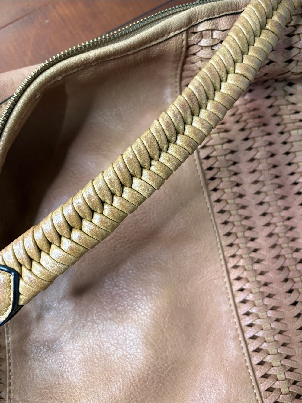 MODA Luxe Woven Leather Hobo Bag in Cognac - EUC - Picture 10 of 15